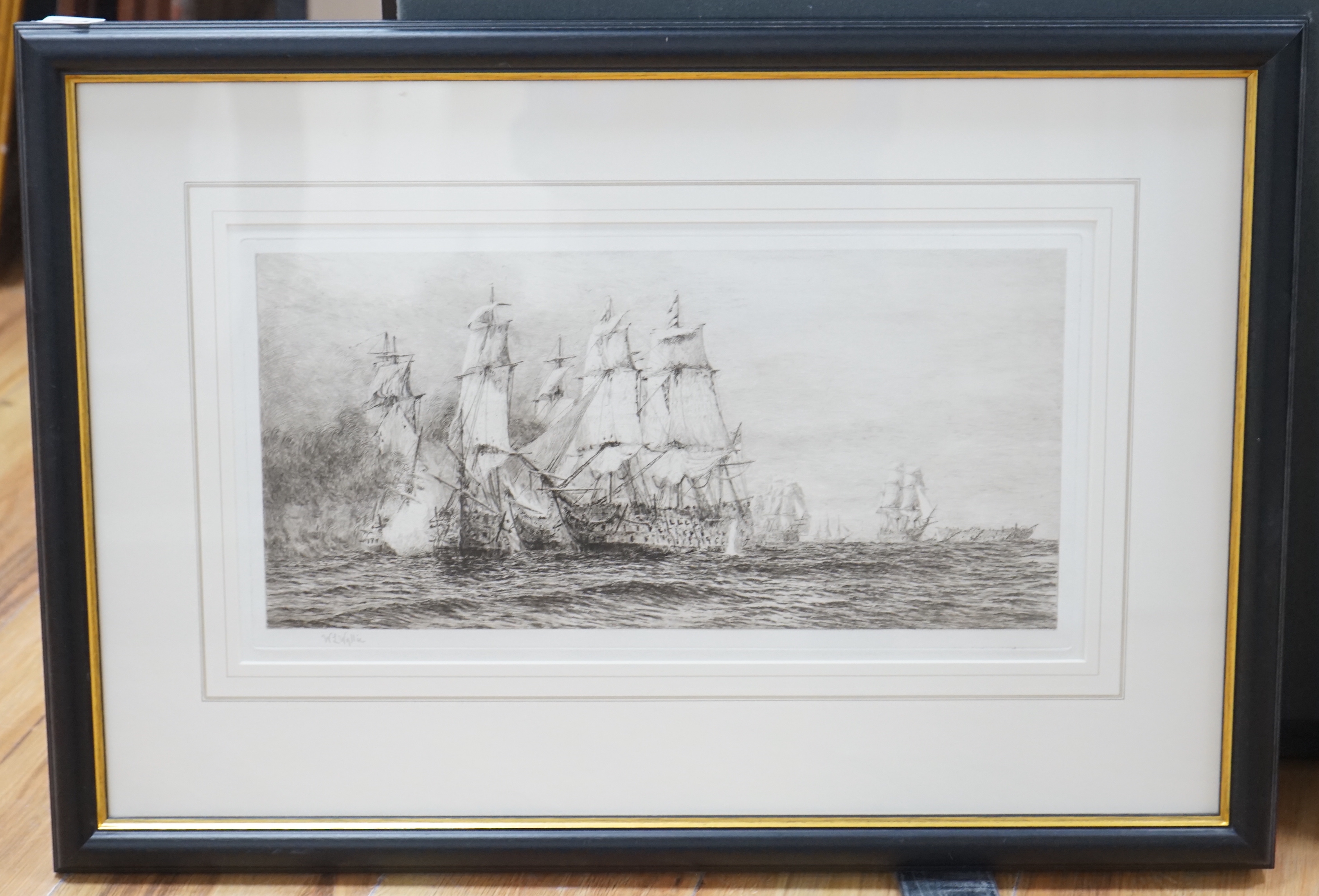 William Lionel Wyllie RA (1851-1931), etching, Battle of Trafalgar, signed in pencil, 43cm x 22cm